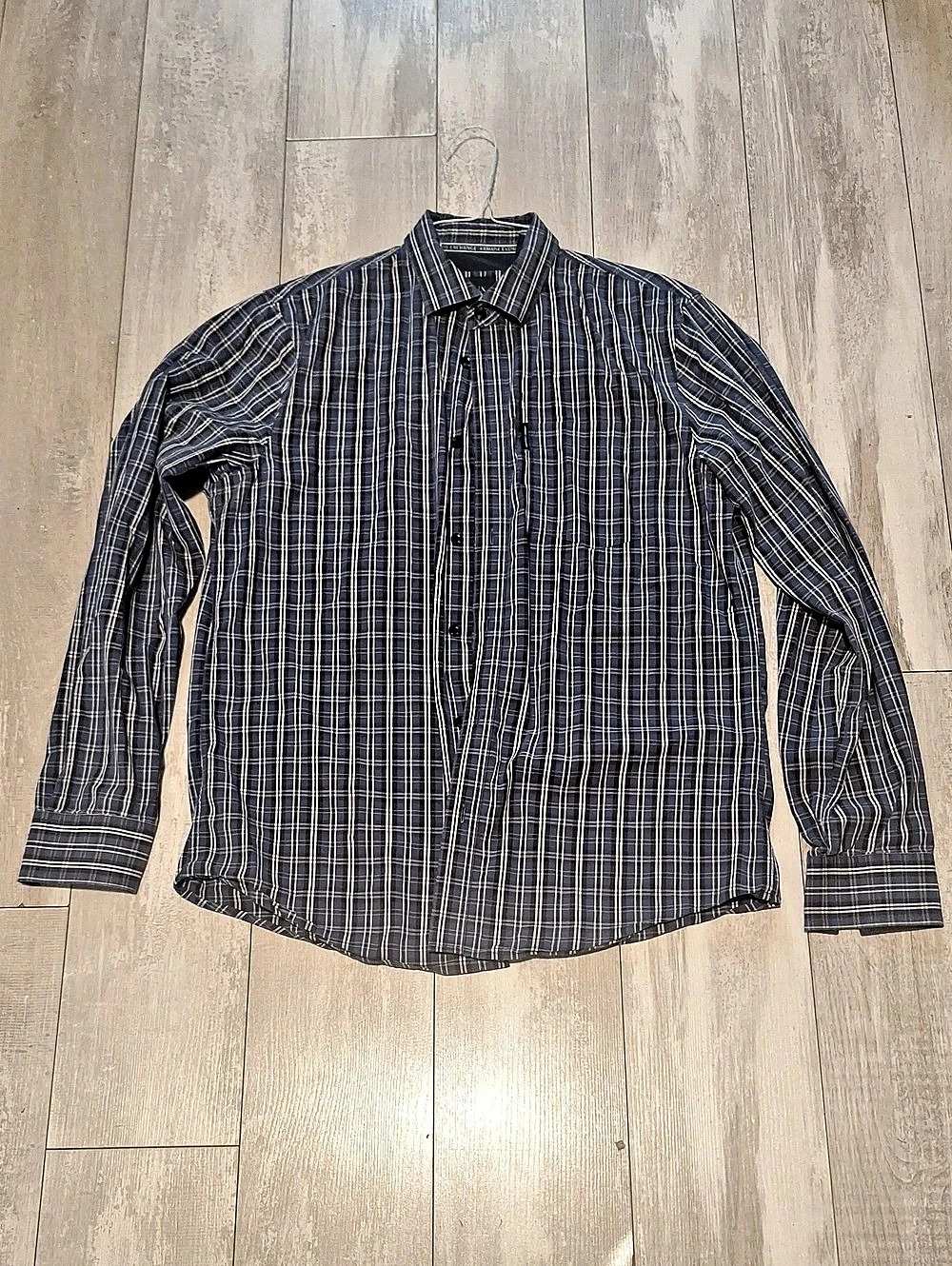 Armani Exchange  Plaid Casual Button Down Shirt in Blue & White Size Medium